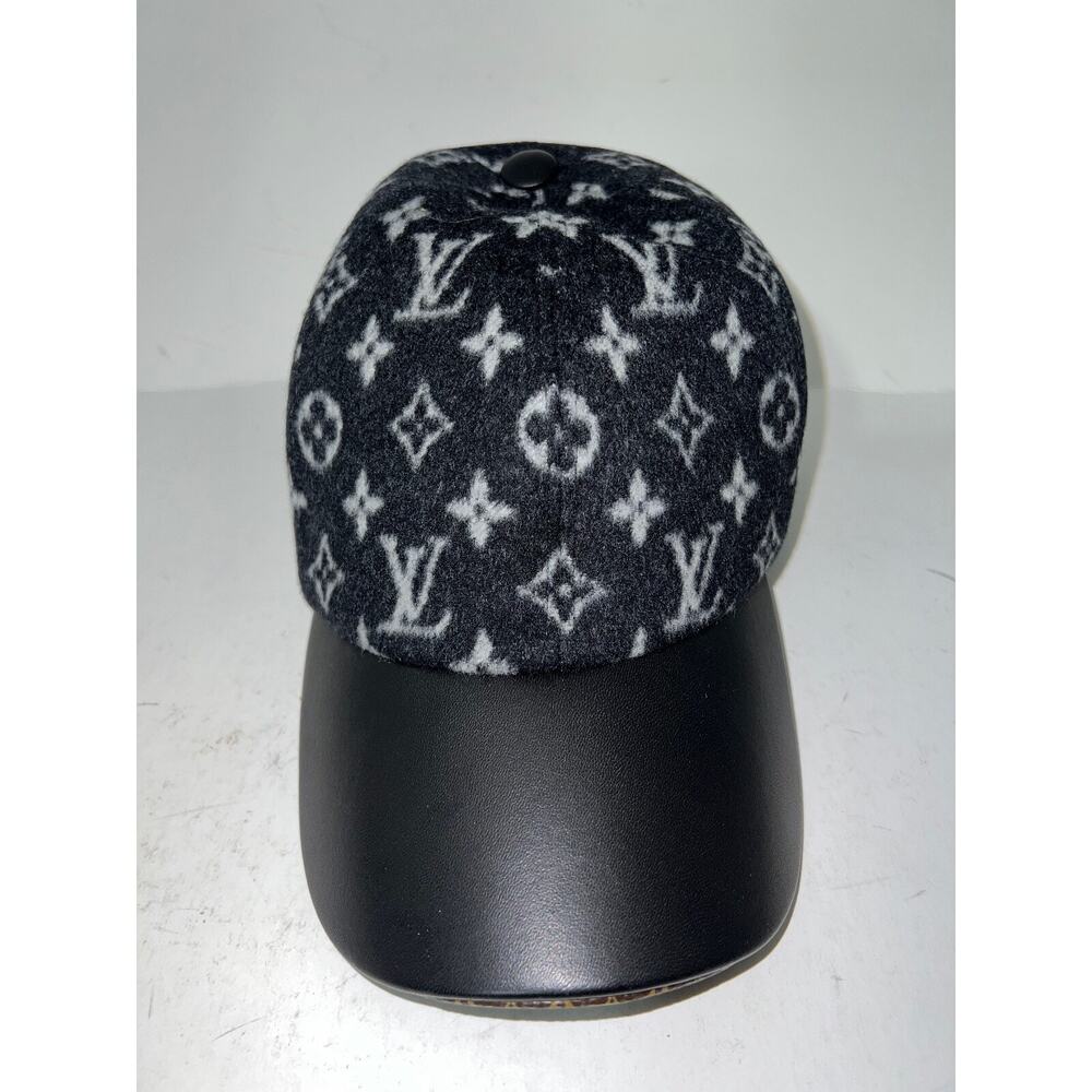 Louis Vuitton Carry On Cap Black Grey Wool Monogram LV Logo Sun Baseball Hat L - Picture 2 of 9